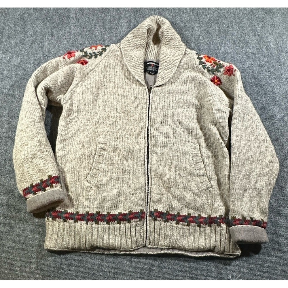 Lost Horizons Hartley Sweater Floral Deer Motif Sz XL Cardigan Wool Fleece Lined